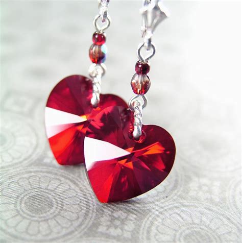 Red Heart Earrings Swarovski Red Crystal Heart Earrings