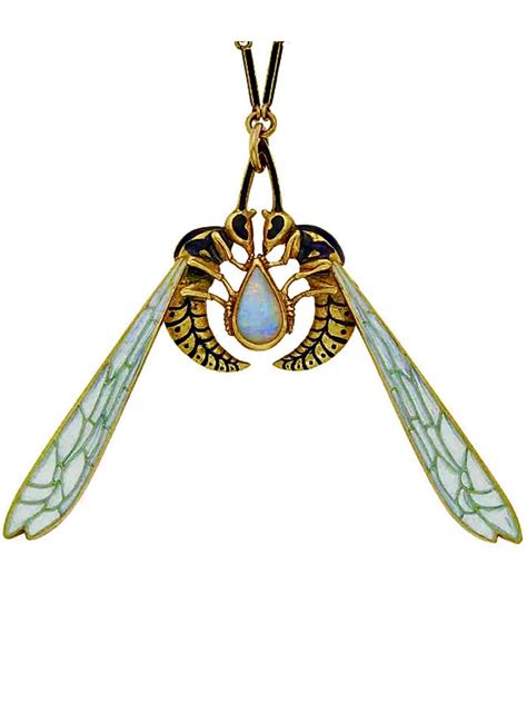 Ren Lalique Art Nouveau Wasp Pendant Gold Opal Plique A Jour