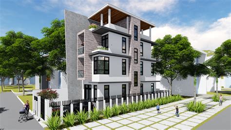 Narrow House 4 Stories House Plan Design Sketchup Lumoin 6 Render