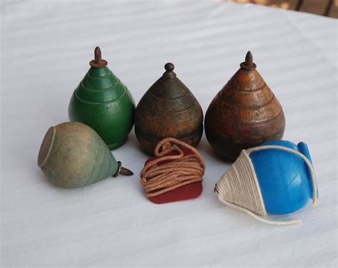 Vintage Wooden Spinning Tops Set 2 Etsy