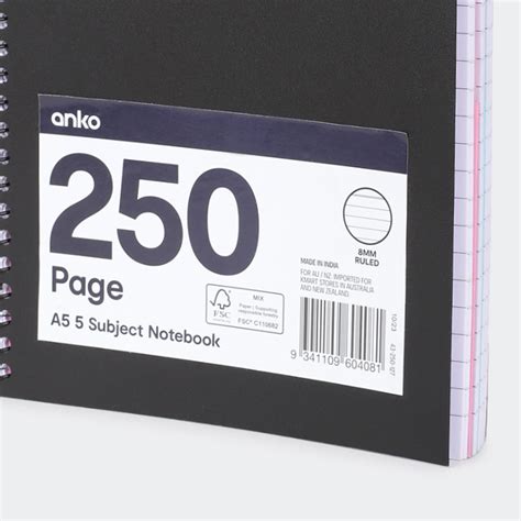 A5 5 Subject Notebook Black Kmart