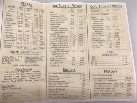 Menu At Romano S Pizza Pizzeria Somers Point