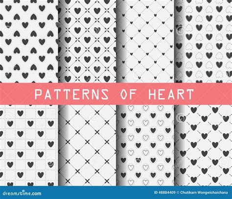 Black And White Heart Seamless Patterns