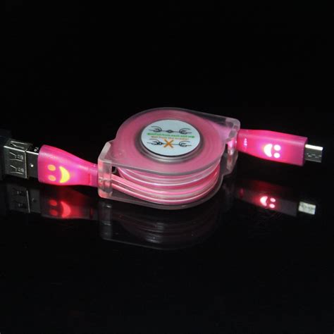 Retractable Visible Light Up LED USB Charging Charger Cable For Android ...