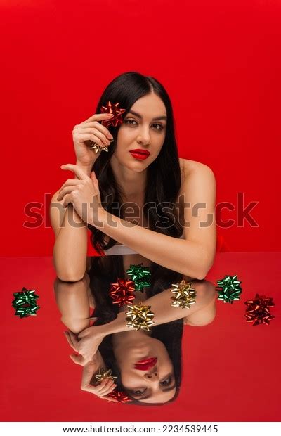 Brunette Woman Naked Shoulders Holding Shiny Stock Photo 2234539445 Shutterstock