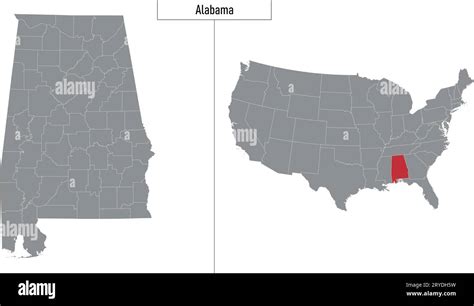 Simple map of Alabama state of United States and location on USA map Stock Vector Image & Art ...