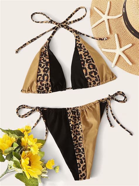 Bikini Women Swimsuit New Solid Leopard Halter Bikinis Set Sexy