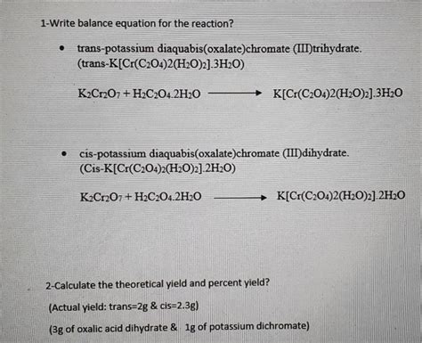 Solved 1 Write Balance Equation For The Reaction Chegg