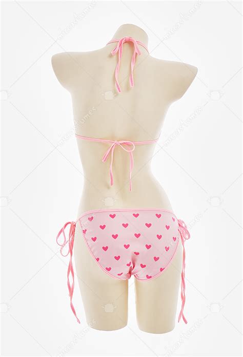 Women Two Piece Swimsuit Pink Heart Bikini Set Top Quality Swimwear For Sale