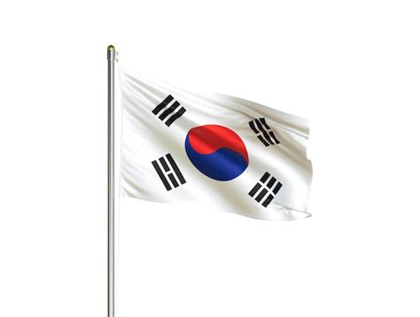 Bandeira Nacional Da Coreia Do Sul Acenando Em Fundo Branco Isolado