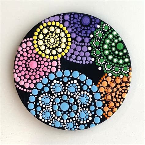 Hand Painted Ceramic Coaster Mandala Dot Art Decorative Etsy