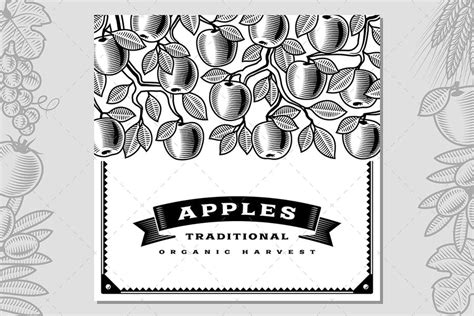 Retro Apple Harvest Card Black And White By Iatsun On Envato Elements