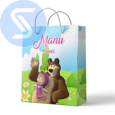 Kit Sacola Personalizada Masha E O Urso Tamanho X X Papel Fosco