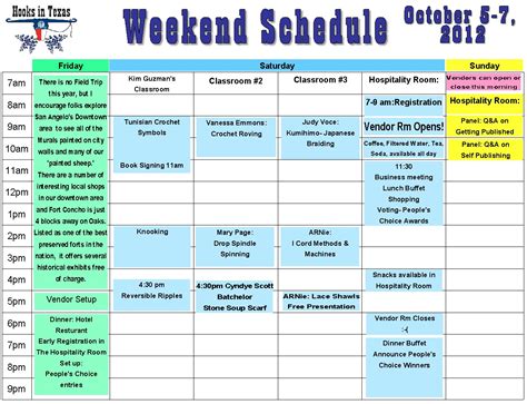 Hooks In Texas!: Weekend Schedule 2012