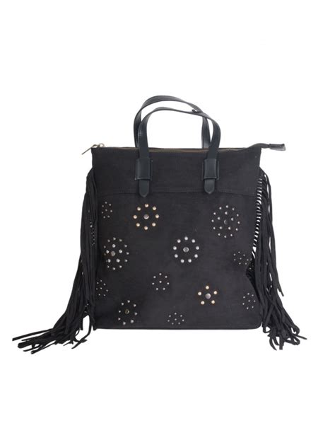 Comprar Mochila Decorada Con Tachuelas Y Flecos En Color Negro Para Mujer