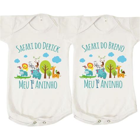 Kit 2 Gêmeos Body Infantil Bebê Safari Meu Primeiro Aninho Elo7