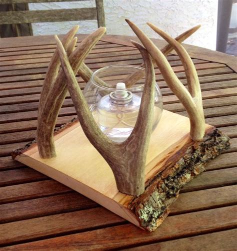 Pin By Heather Jordan Hunt On T Ideas Deer Antler Crafts Rustic Wood Candle Holders Deer