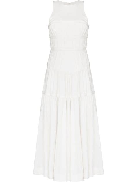 Aje Womens Tidal Corset Linen Blend Midi Dress In Ivory Modesens