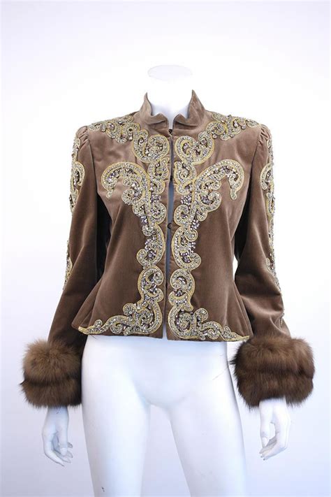 Vintage Bill Blass Velvet Beaded Jacket With Sable Fur Cuffs