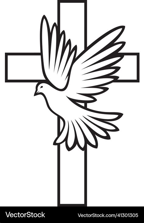 Cross and dove black white Royalty Free Vector Image