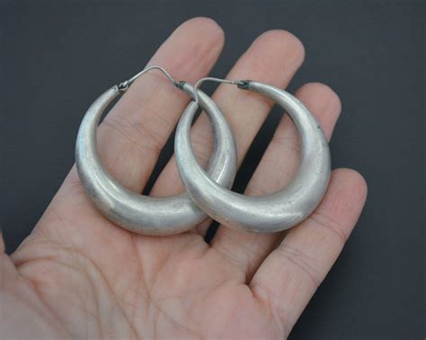 Ethnic Hoop Earrings With Brushed Matte Surface Large Cosmic Norbu