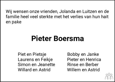 Pieter Boersma Overlijdensbericht En Condoleances