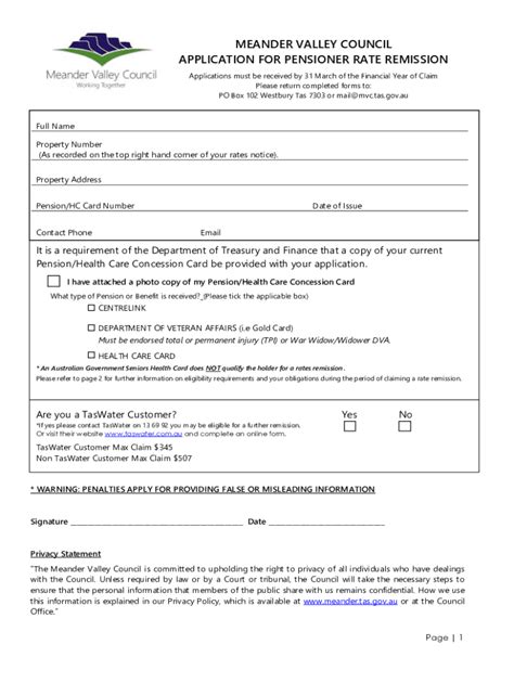 Fillable Online Pensioner Rate Remission Application Form Fax Email