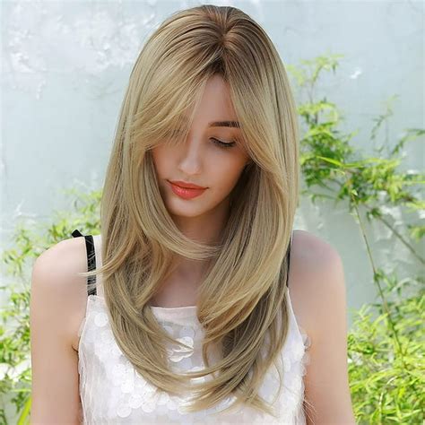 Phocas 26 Blonde Wigs For Women Synthetic Long Blonde Wig With Bangs Wefted Wig Caps