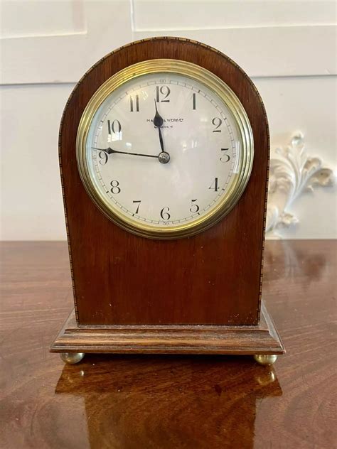 Antique Mahogany Inlaid Mantle Clock By Mappin Webb In Antique Mantel