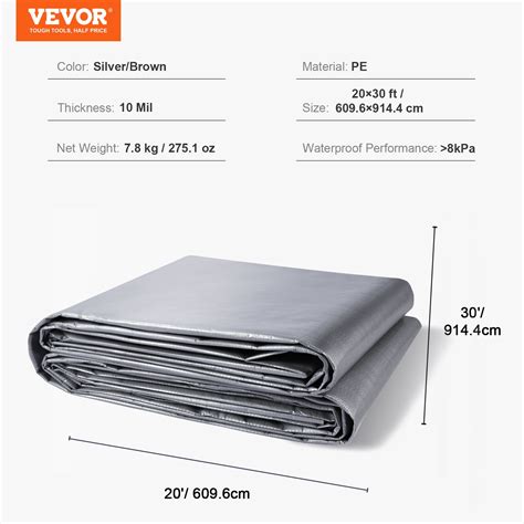 Vevor Tarp Heavy Duty Waterproof 20x30 Ft Plastic Poly Tarp Cover 10 Mil Multi Purpose Tear Uv