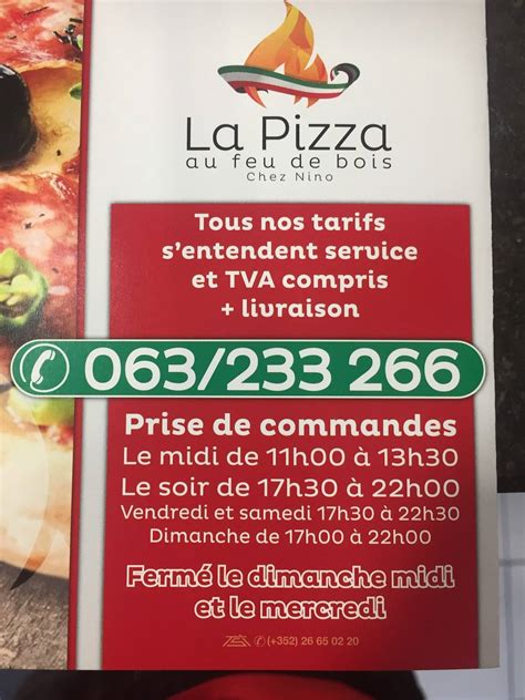 Menu Au La Pizza Chez Nino Au Feu De Bois Arlon Rue De L Hydrion