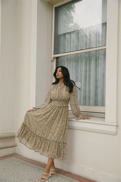 Green Floral Maxi Dress Long Sleeves