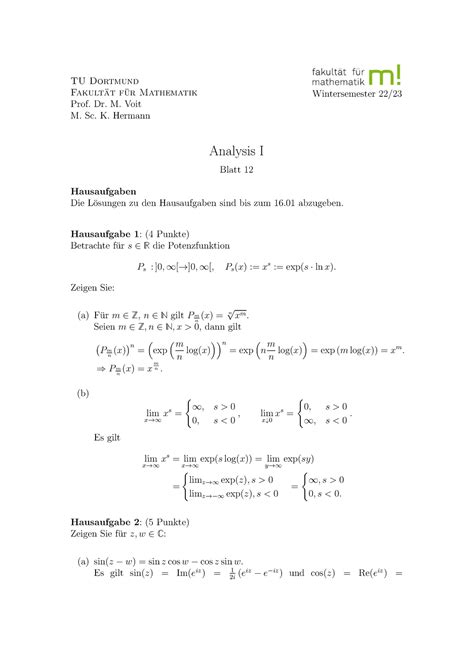 Blatt Loesungen Wise Voit Tu Dortmund Fakult At F Ur Mathematik