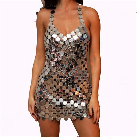 Metal Body Chain Dress Party Dress Sexy Metal Chain Dress Women