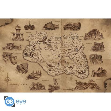 Skyrim Illustrated Map Poster 915x61cm Merchoid
