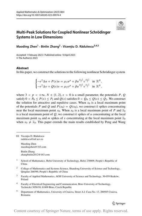 Pdf Multi Peak Solutions For Coupled Nonlinear Schrödinger Systems In