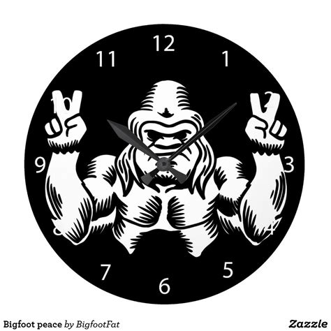 Bigfoot Peace Large Clock Large Clock Clock Round Wall