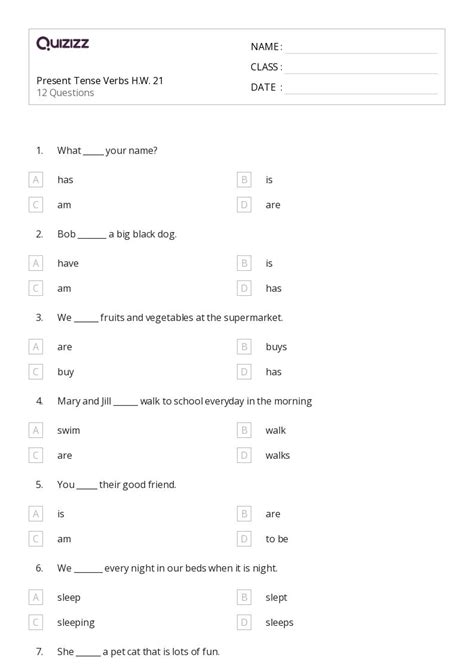 50 Present Tense Verbs Worksheets For 5th Grade On Quizizz Free And Printable