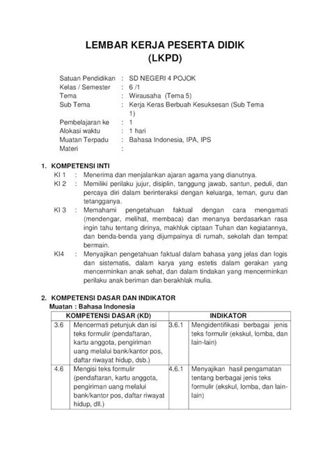 Pdf Lembar Kerja Peserta Didik Lkpd · 2020 9 24 · Kelas Semester 6 1 Tema