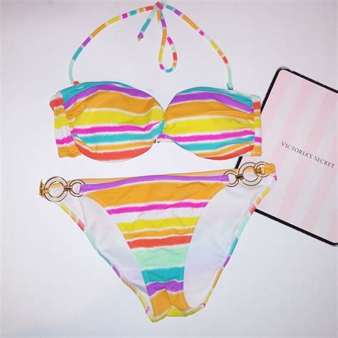 Victoria Secret Swim Bikini Small Top Bottom Colorf Gem