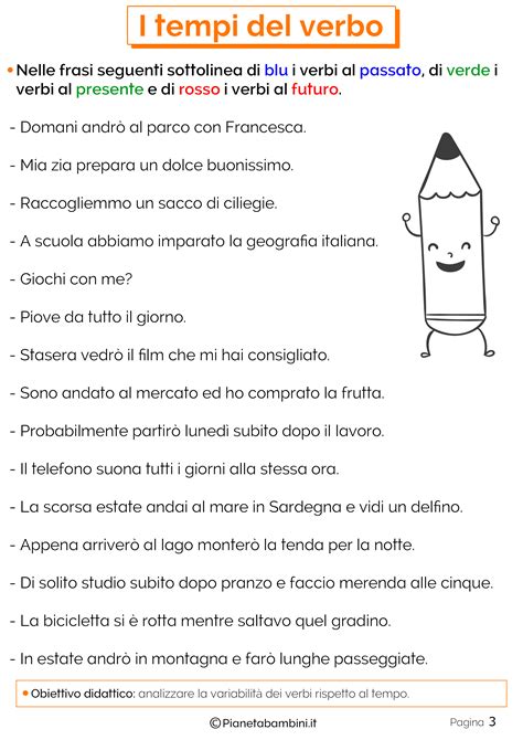 I Tempi Del Verbo Esercizi Per La Scuola Primaria Pianetabambini It