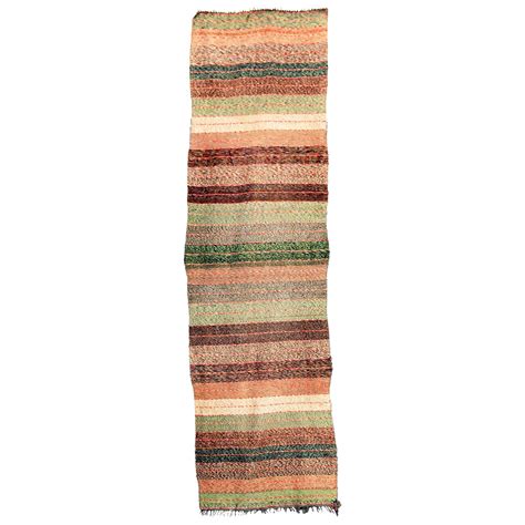 Handmade Mixed Color Cotton Wool Runner Rug at 1stDibs