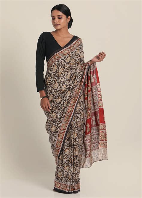 Get Red And Black Pure Cotton Kalamkari Saree At ₹ 2950 Lbb Shop