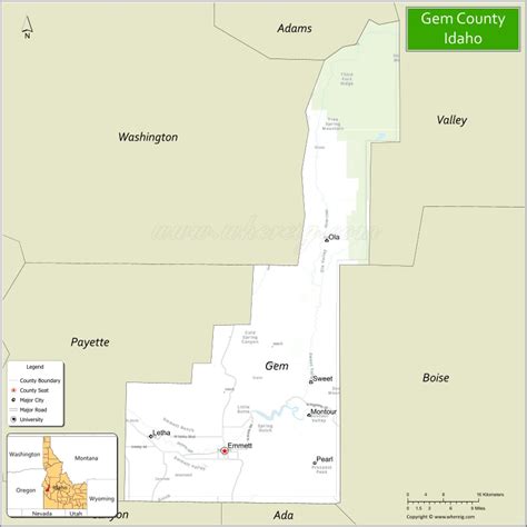 Map of Gem County, Idaho showing cities, highways & important places ...