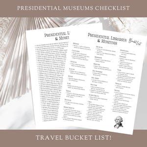 Presidential Libraries And Museums Checklist Usa Travel Bucket List Pdf