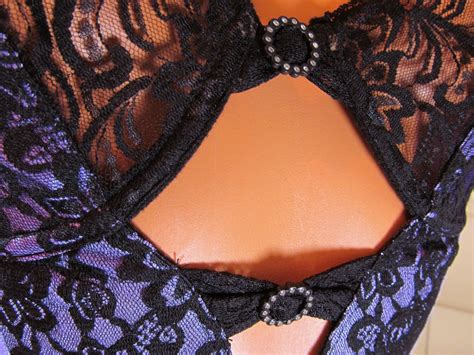 Vintage Sexy Black Lilac 4 Strap Suspender Lace Nylon Basque Cami 85C