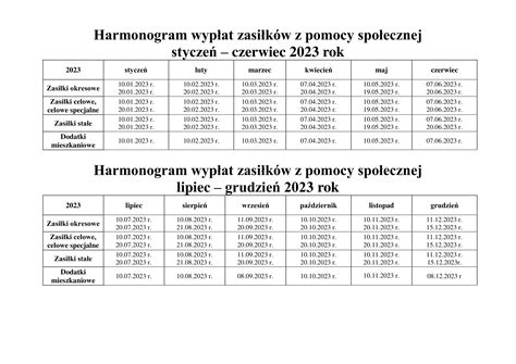 Harmonogram wypłat zasiłków Gminny Ośrodek Pomocy Społecznej w Darłowie