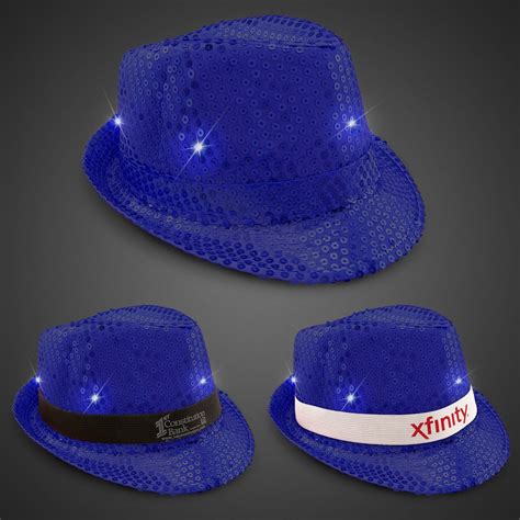 Blue Sequin Led Fedora Hats Imprintable Bands Available