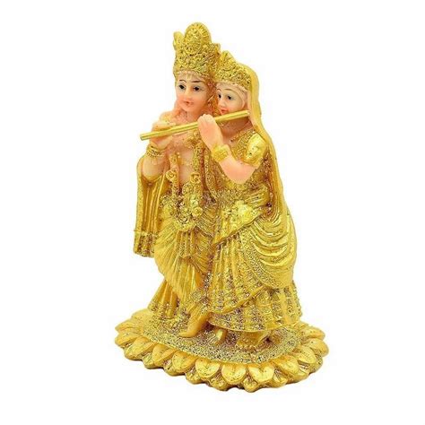 Golden Radha Krishna Marble Statue For Worship Size Dimension 7l X