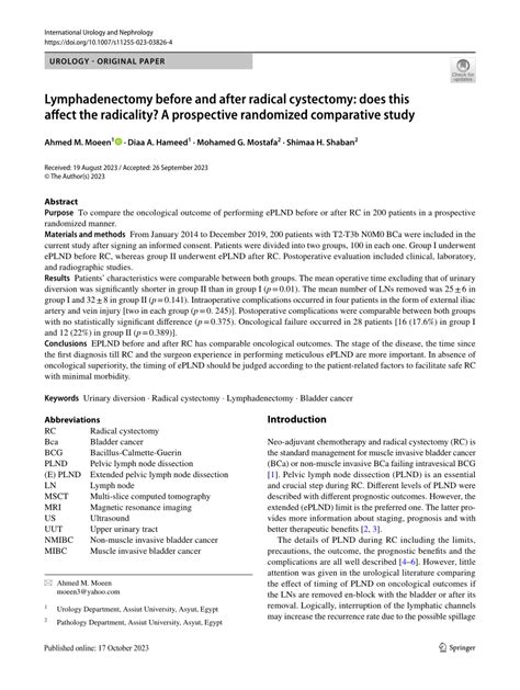 Pdf Lymphadenectomy Before And After Radical Cystectomy Does This Affect The Radicality A